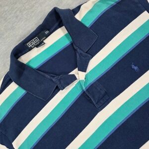 Polo Ralph Lauren Mens XXL Striped Short Sleeve Polo Shirt Navy Blue Teal White